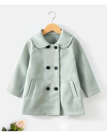 Mint Green Girls Elegant Woolen Lapel Pea Coat with Long Sleeves Windproof Thermal Fleece Jacket ( Copy )