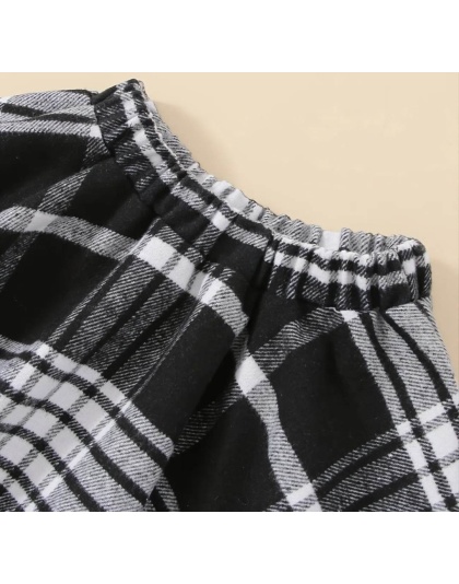 Autumn And Winter New Baby Girls' Thickened Plaid Long-sleeved Skirt Set Black and White Buffalo Plaid Jacket Pea Coat