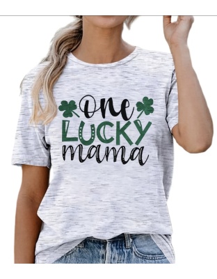 Irish St Patrick’s Day Saint One Lucky Mama Graphic Print Short Sleeve T Shirt Fashion Blouse Comfort Womenswear Top Tshirt Streetwear Summer Lady Casual Crew neck - Box 2