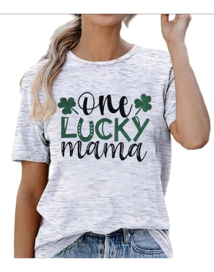 Irish St Patrick’s Day Saint One Lucky Mama Graphic Print Short Sleeve T Shirt Fashion Blouse Comfort Womenswear Top Tshirt Streetwear Summer Lady Casual Crew neck - Box 2